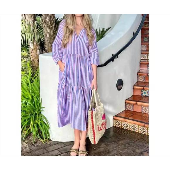 FELICITE Dresses New Felicite Stripe Maxi Dress In Neon Pink Poshmark